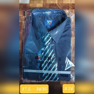 Dress Shirt With Tie - Size: 17.5 - 34/35 - Color: Blue - RRR DShirt - S - 24